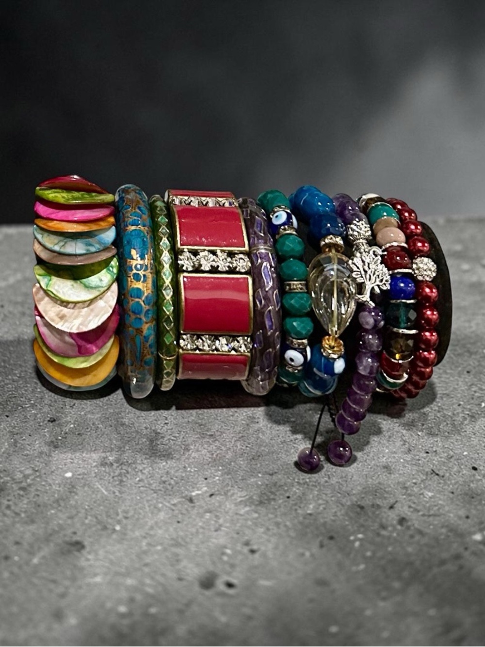 Bohemian Stacked Bracelet Set Colorful Shell Bangles Tree of Life Charm Stack
